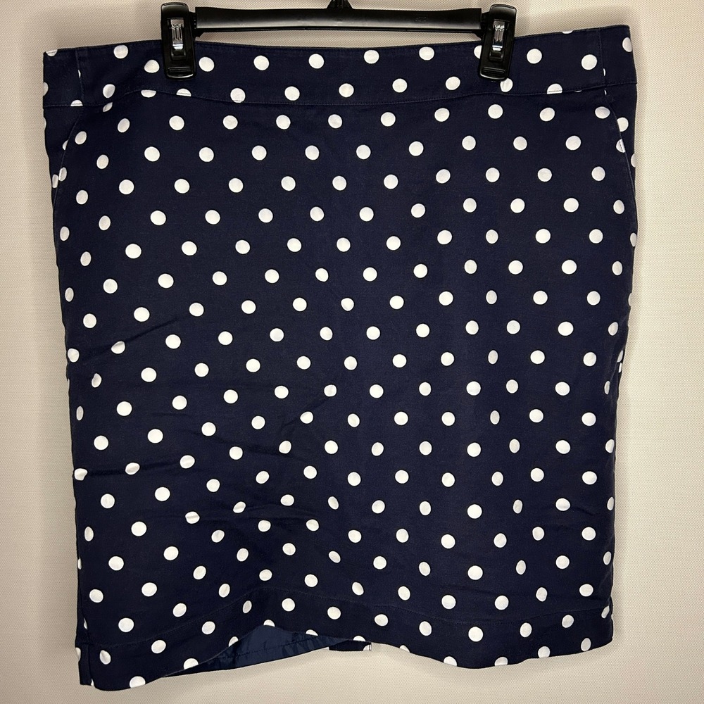 Merona Navy Blue White Polka Dot Pencil Skirt Women 18 Stretch Classic Old Money